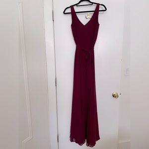 GOWN burgundy floor length gown with waist tie